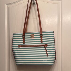 Dooney & Bourke Aqua and White Striped Tote